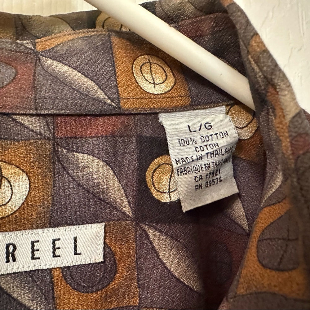 Vintage 90s Mens Large Geometric Cotton Reel Long Sleeve Button Down EUC Grey - Picture 6 of 6